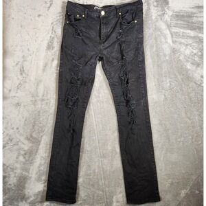 Argonaut Jeans Men's 34X32 (Tag‎ 38/34) Black Ripped Distressed Denim Ultra Slim